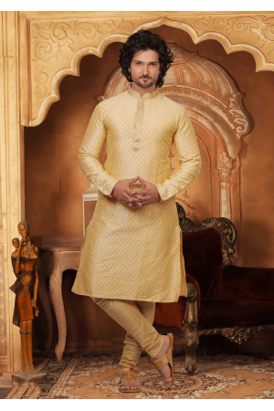 White with Cream Color Silk Kurta Set